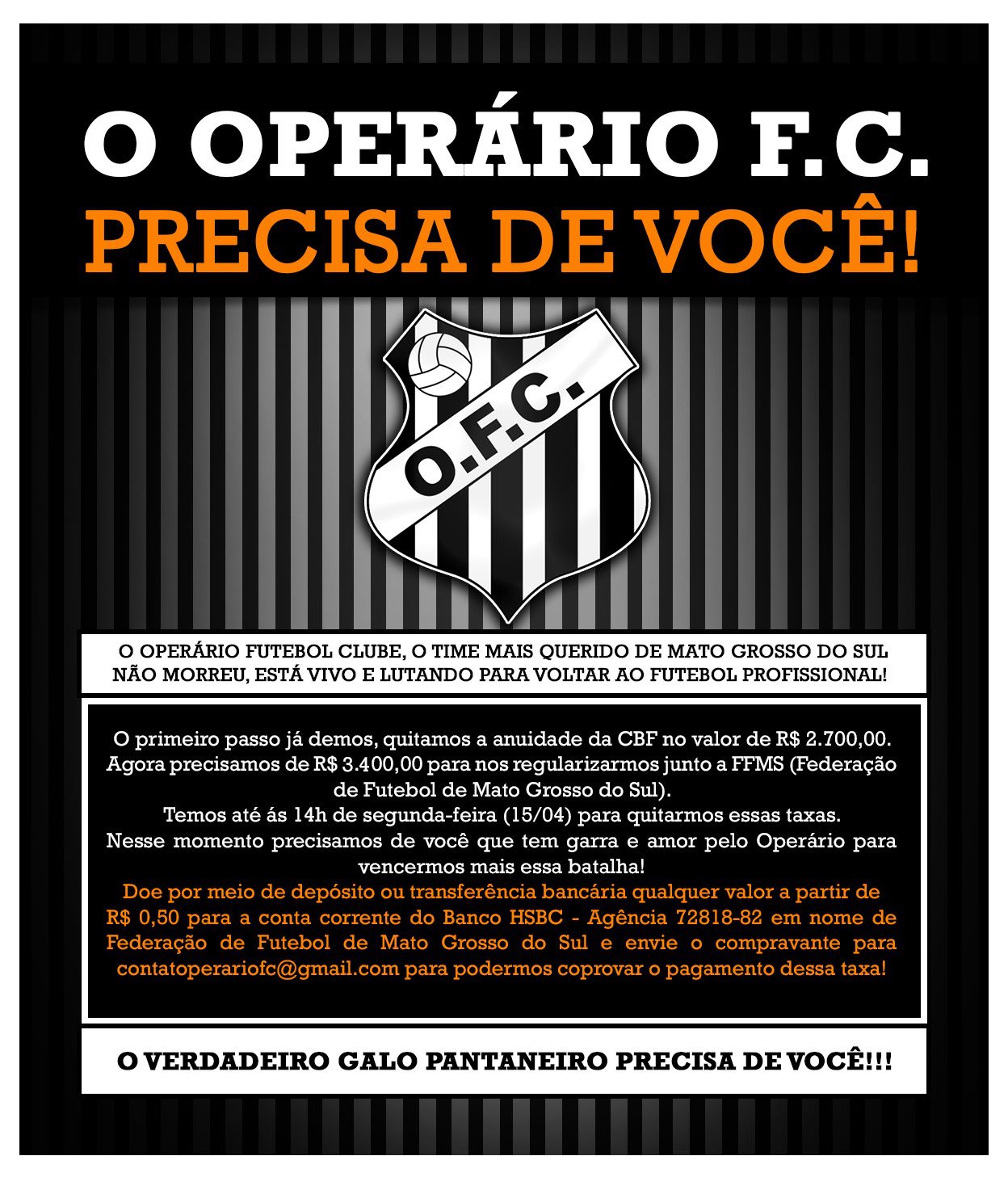 Operário faz campanha para arrecadar recursos e disputar série B