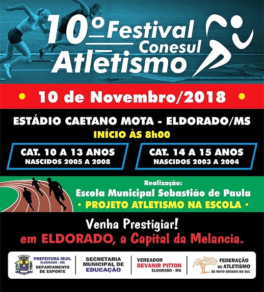 Eldorado promoverá festival de atletismo no dia 10
