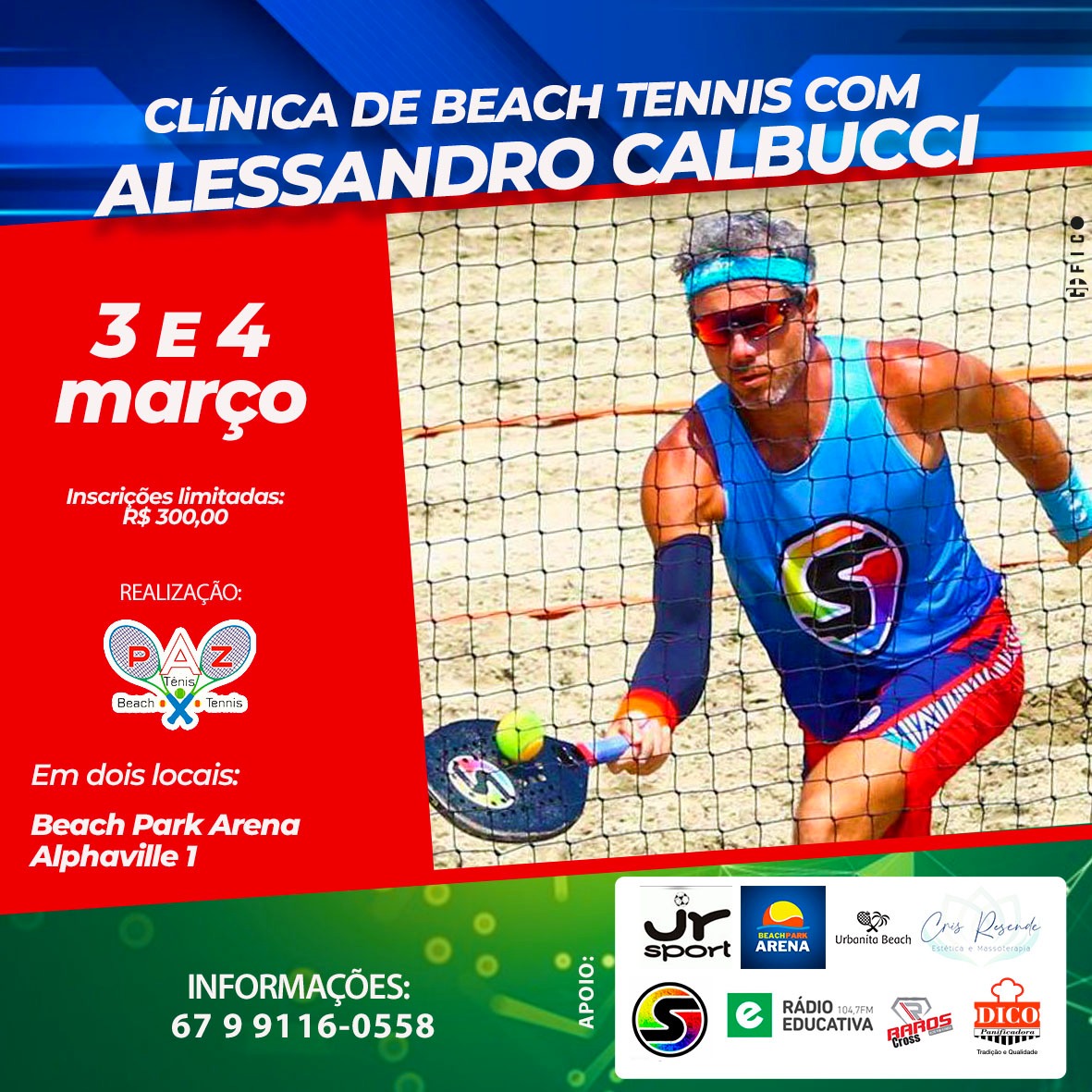 Lenda do beach tennis mundial fará clínica em Mato Grosso do Sul