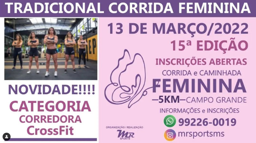 Corrida e Caminhada Feminina terá sua 15ª edição realizada no dia 13 de março