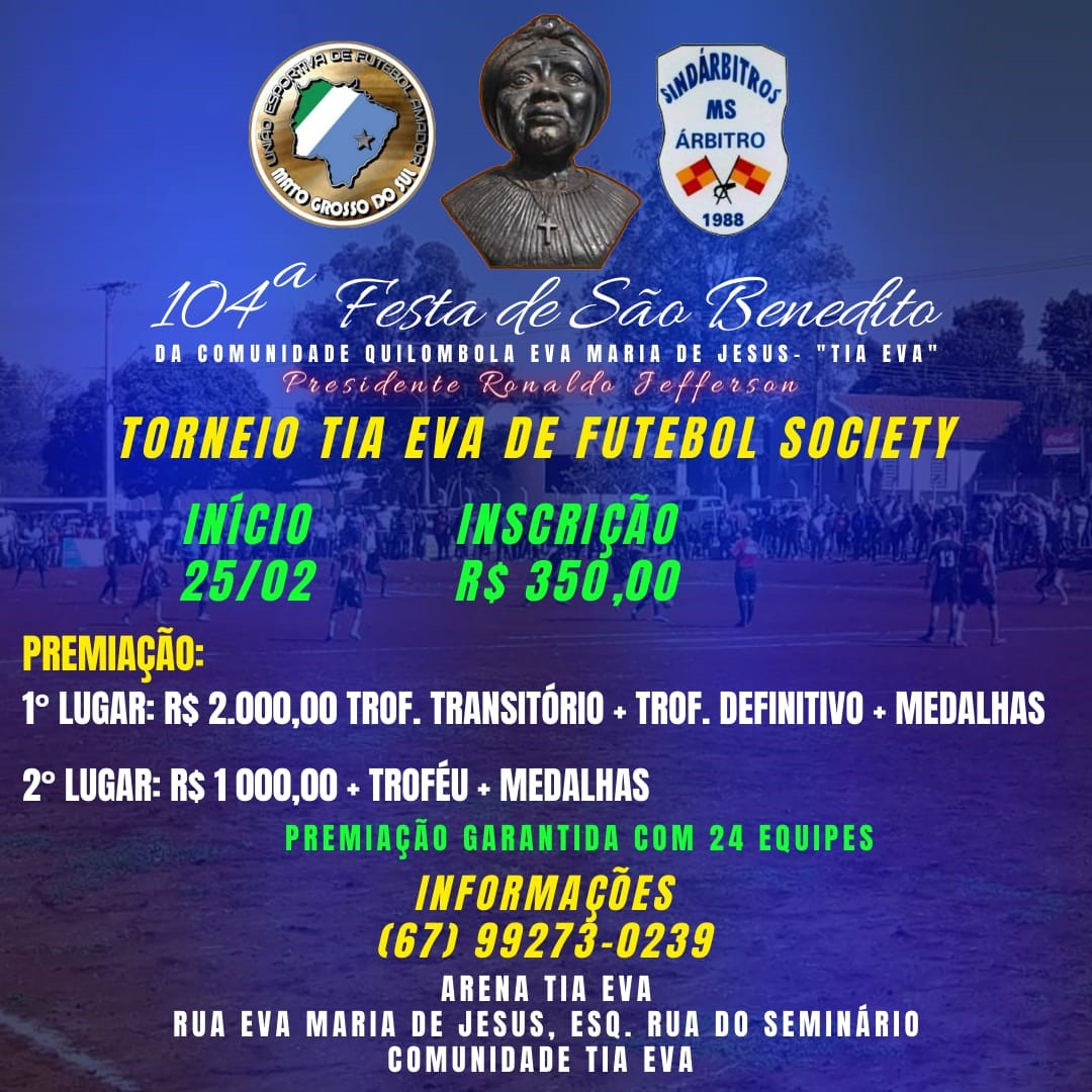 Torneio Tia Eva de Futebol Society acontecerá dia 25 de fevereiro e inscrições estão abertas