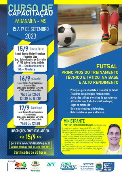 Curso de Capacitação Paranaíba de Futsal do dia 15 a 17 de setembro