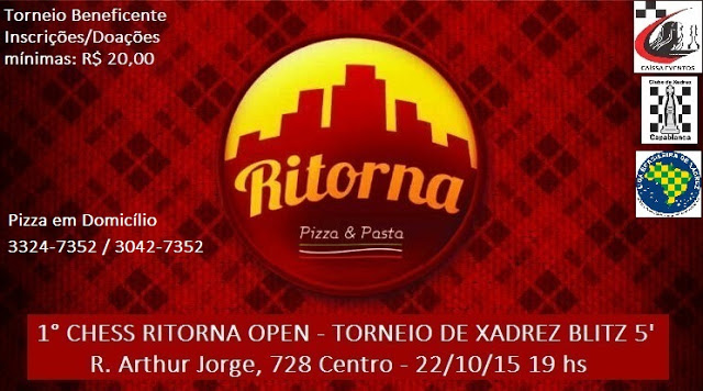 Torneio beneficiente 1º Chess Ritorna Open, acontece nesta quinta-feira
