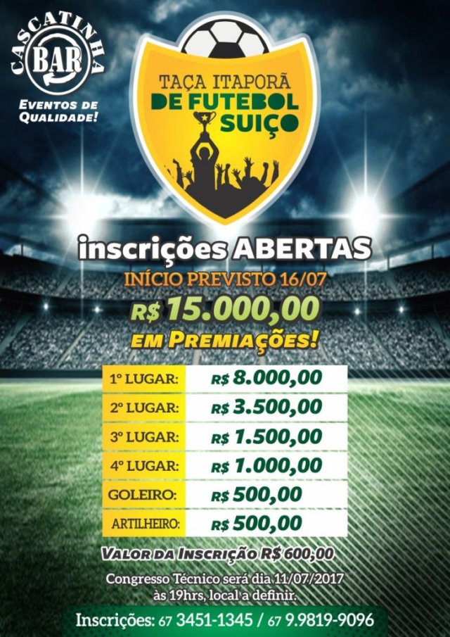 Taça Itaporã de Futebol Suíço dará 15 mil em premiação