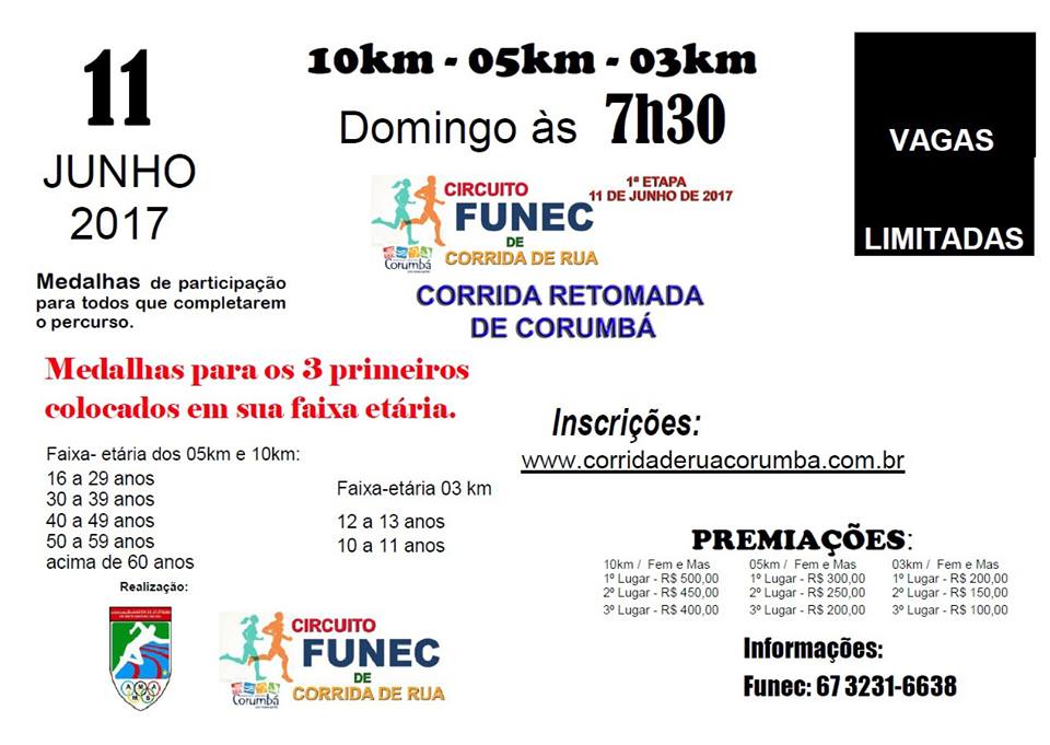 Inscrições abertas para a Corrida Retomada de Corumbá