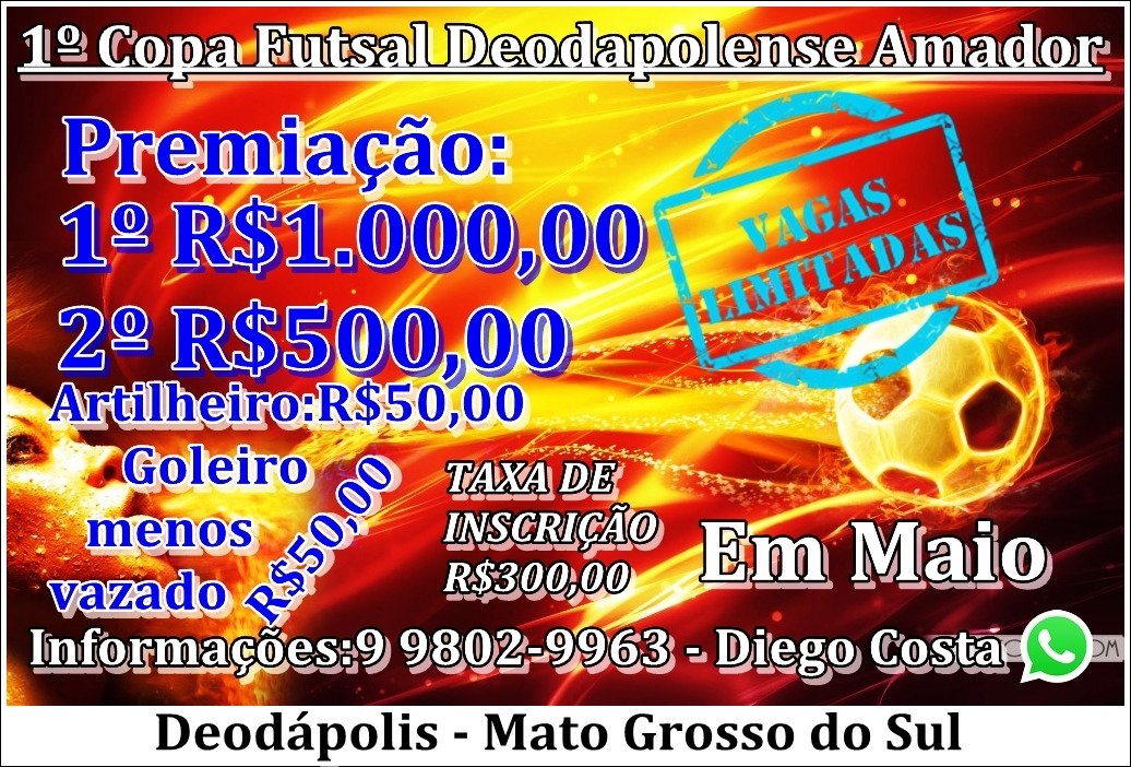 Deodápolis receberá 1ª Copa Futsal Deodapolense Amador em maio