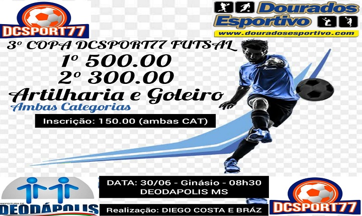 Abertas as inscrições para a 3° Copa DCSPORT77 em Deodápolis