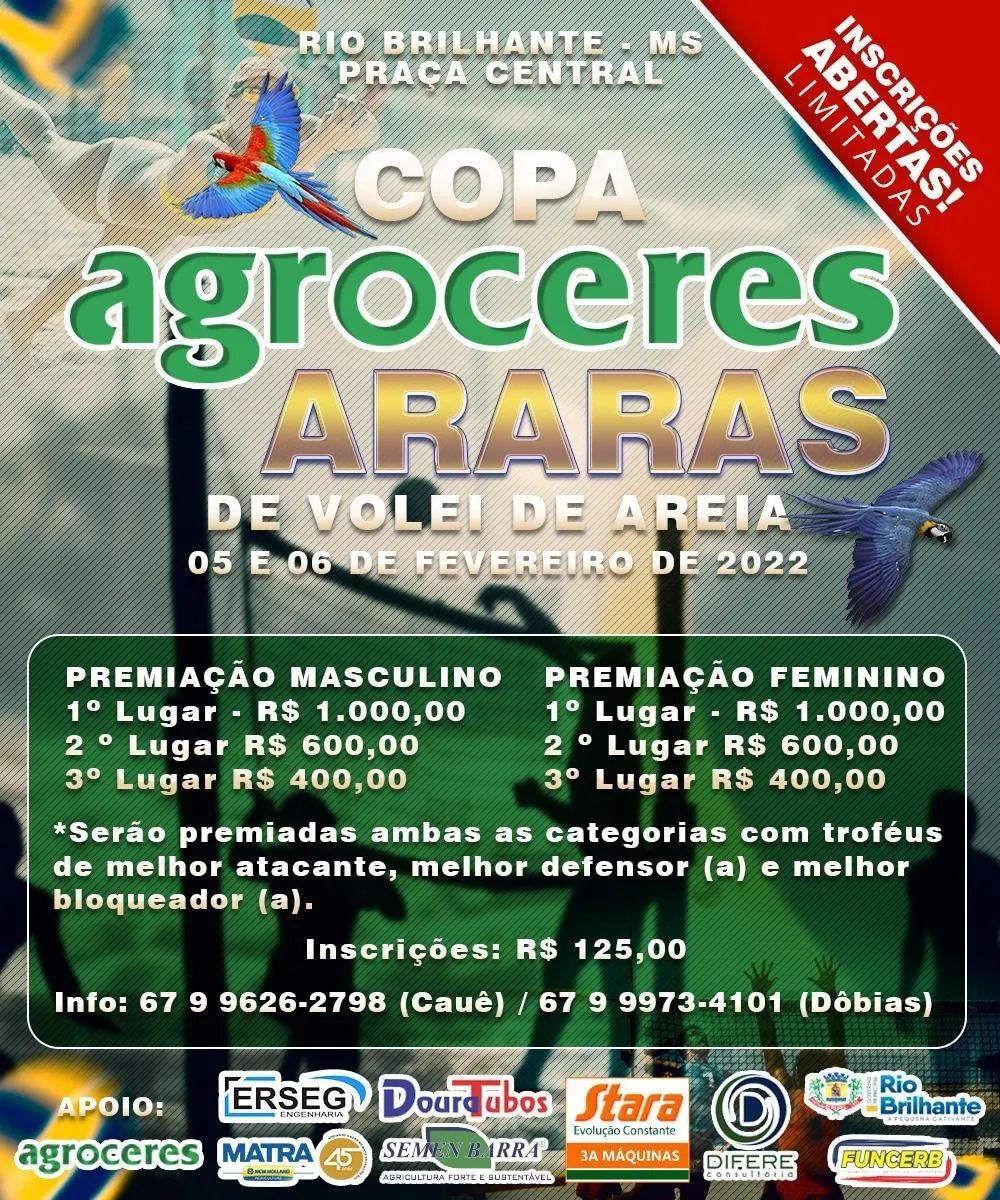Copa Agroceres Araras de Vôlei de Areia será realizada em Rio Brilhante