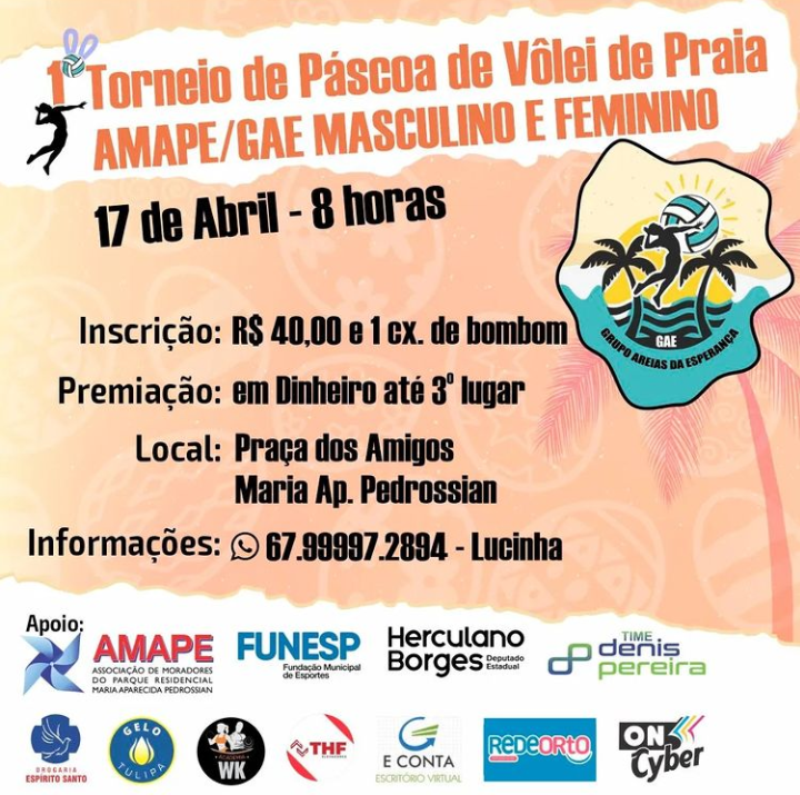 Grupo Areias da Esperança realiza em abril o Primeiro Torneio de Páscoa de Vôlei de Praia 