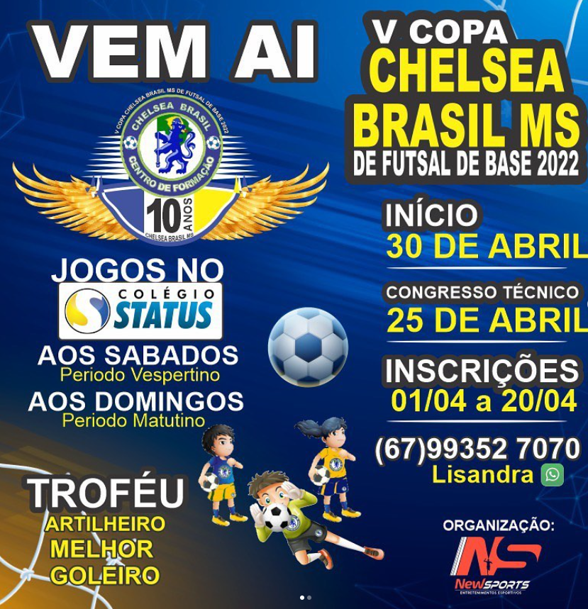 Estão abertas as inscrições para a 5ª Copa Chelsea Brasil de Futsal de Base