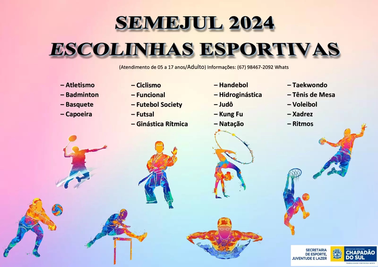 Matrículas abertas para as Escolinhas Esportivas de Chapadão do Sul