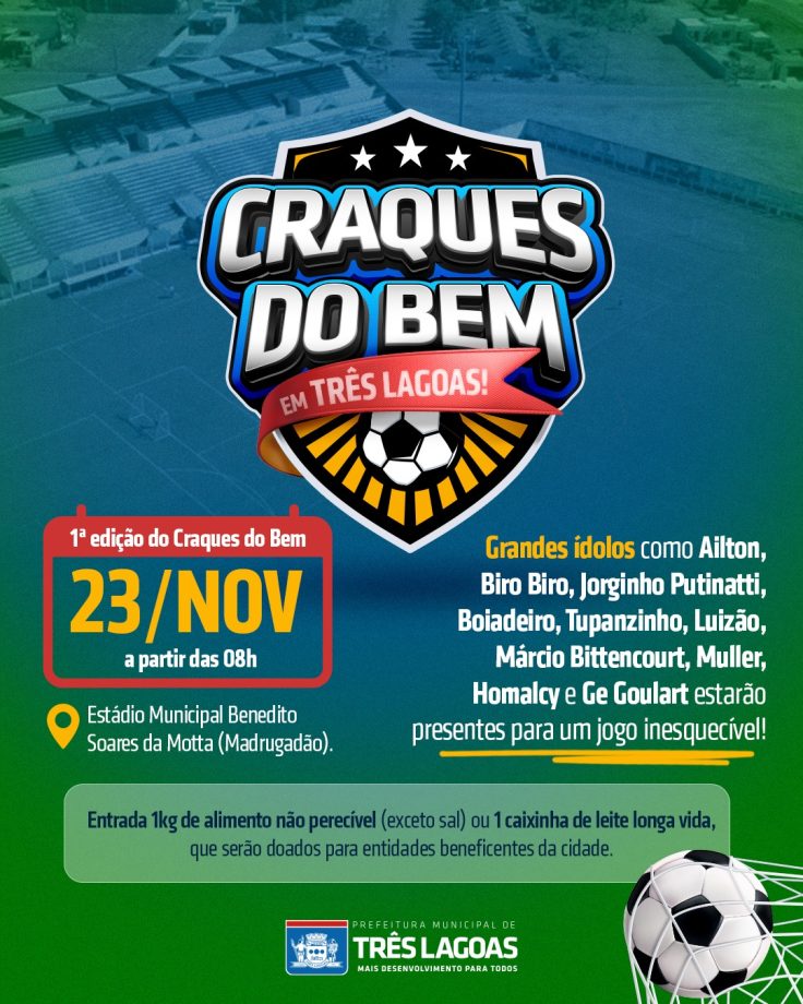 Três Lagoas recebe lendas do futebol nacional neste sábado (23)