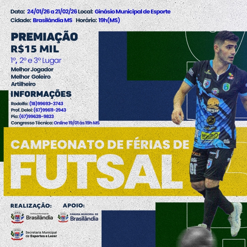 Prefeitura anuncia Campeonato de Férias de Futsal com R$ 15 mil em premiação