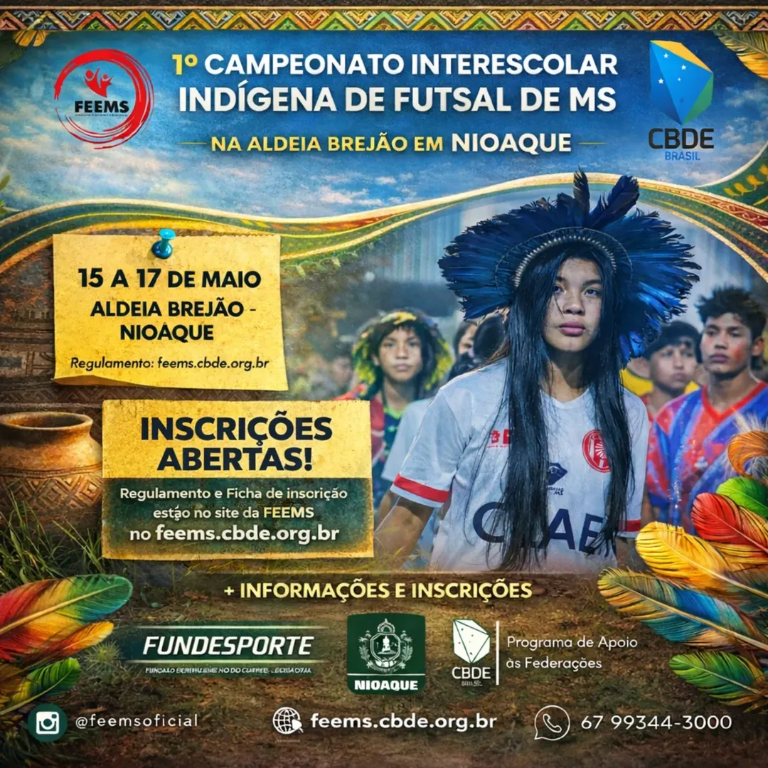 Vem aí o 1º Campeonato Interescolar Indígena de Futsal FEEMS 2026!