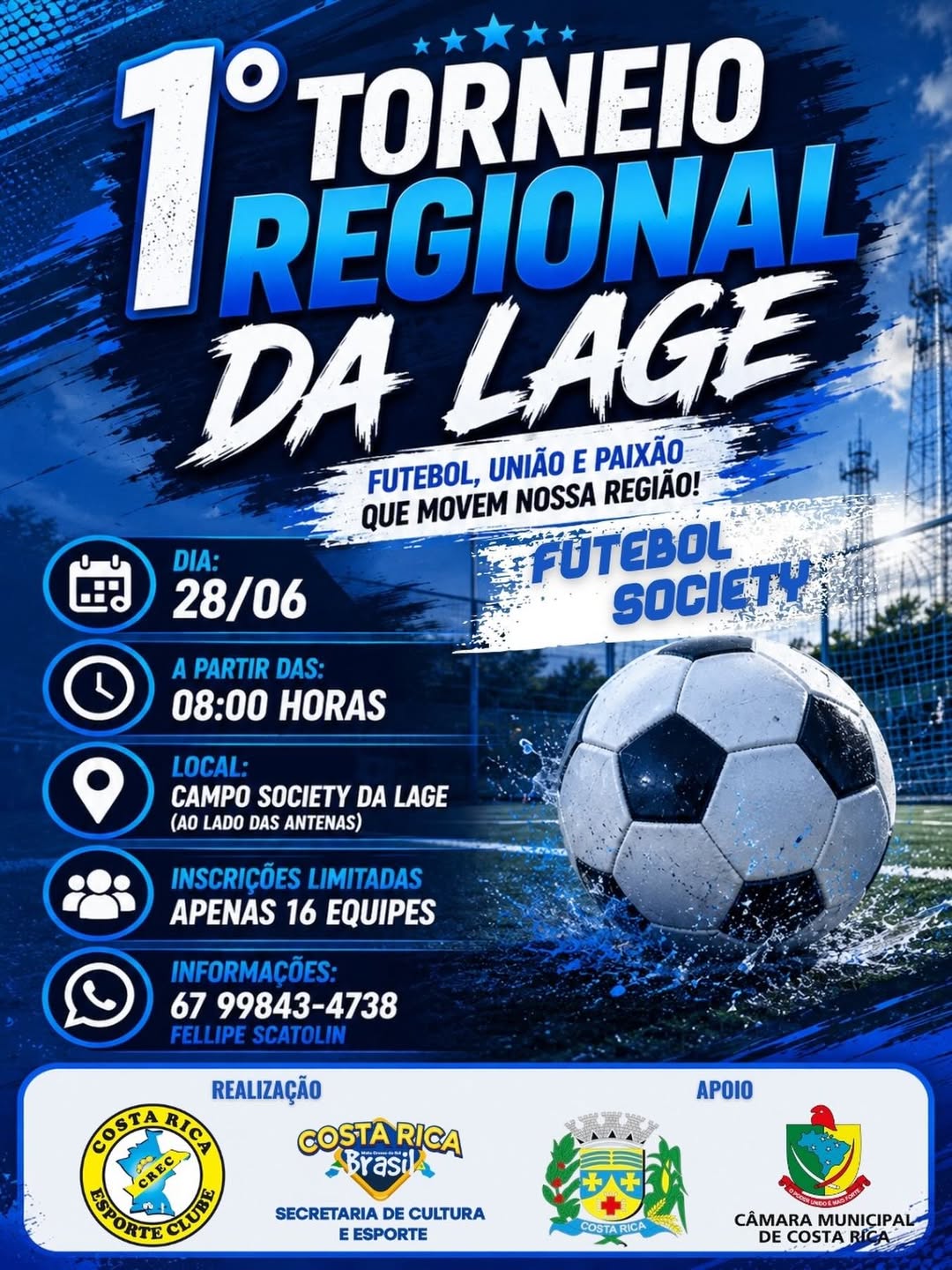 1º Torneio Regional de Futebol Society da Lage será realizado em Costa Rica-MS