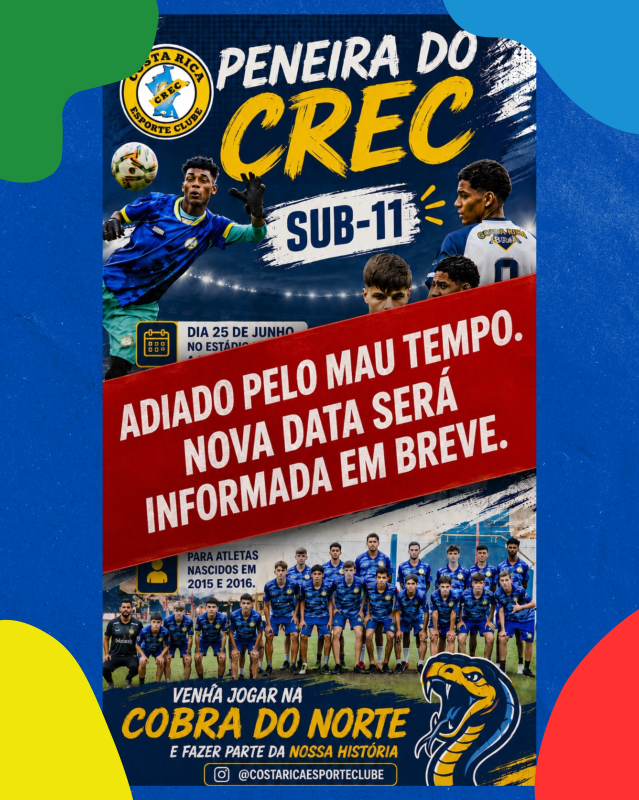 Frio intenso adia peneira do CREC Sub-11, nova data será divulgada em breve