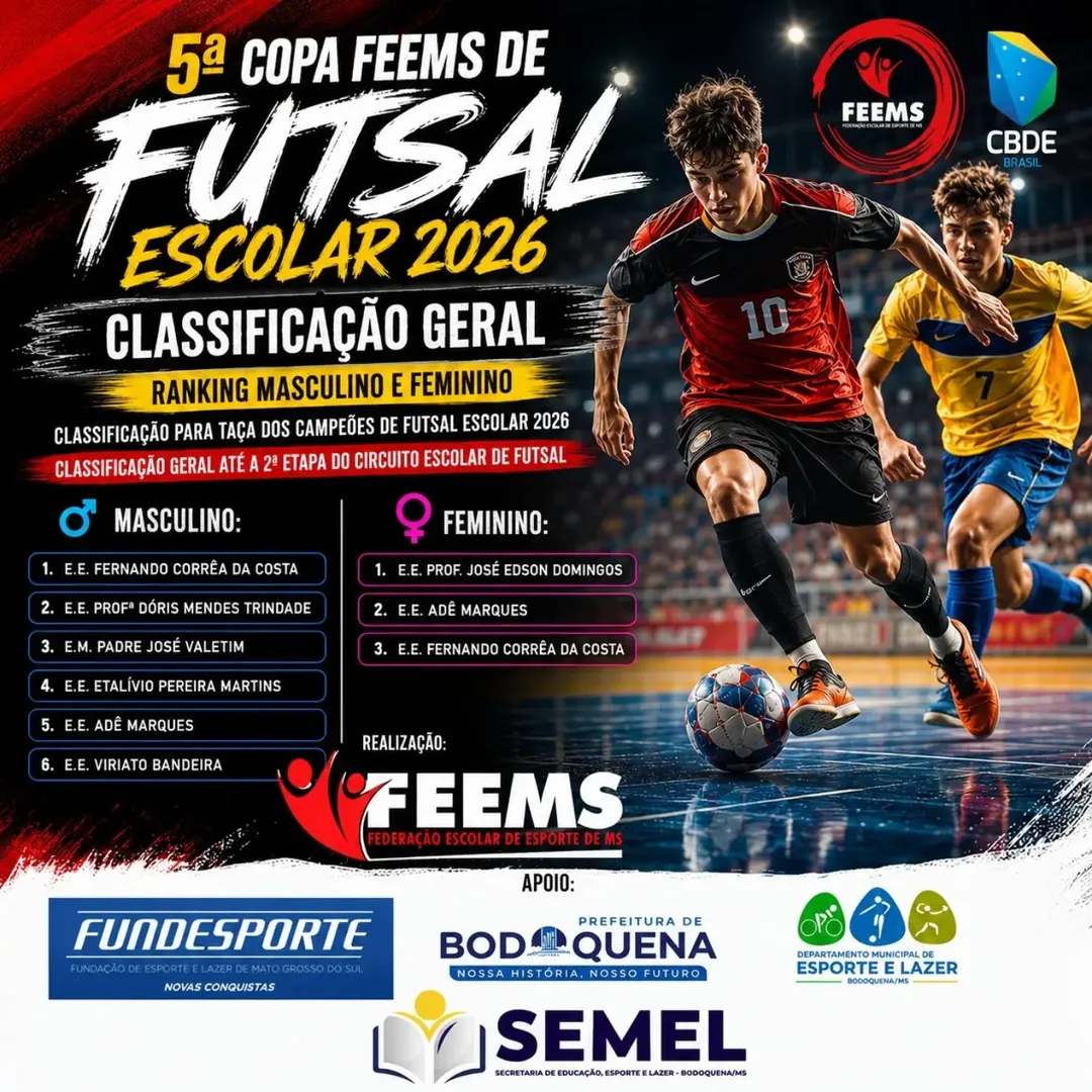 FEEMS divulga possíveis escolas classificadas para a Taça dos Campeões 2026