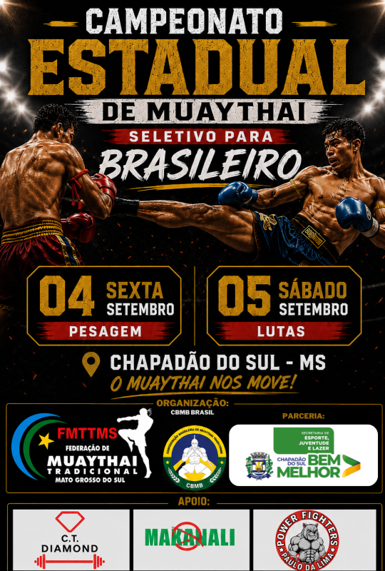 Chapadão do Sul recebe Campeonato Estadual de Muay Thai nos dias 4 e 5 de setembro