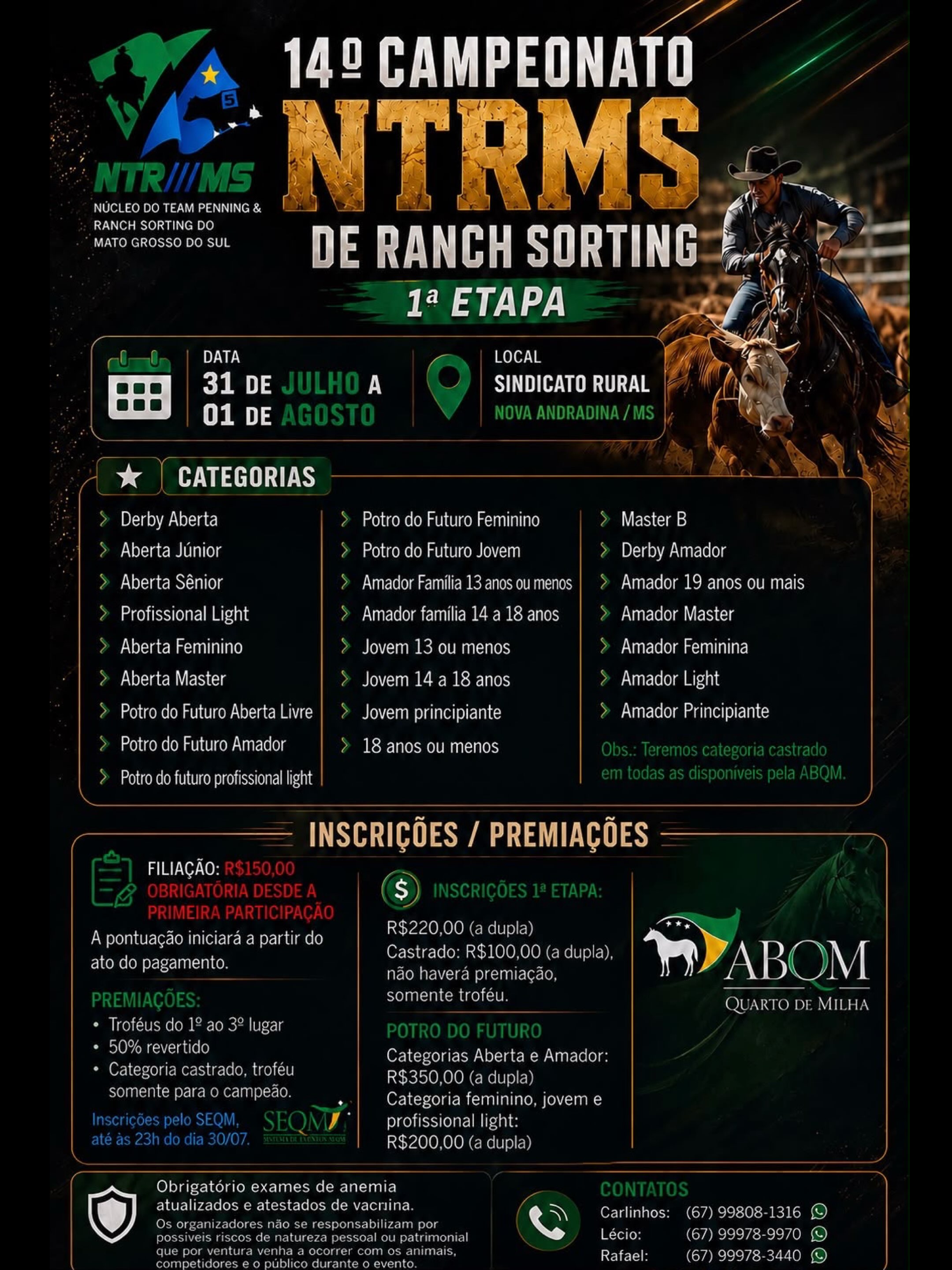 Nova Andradina recebe primeira etapa do 14º Campeonato NTRMS de Ranch Sorting