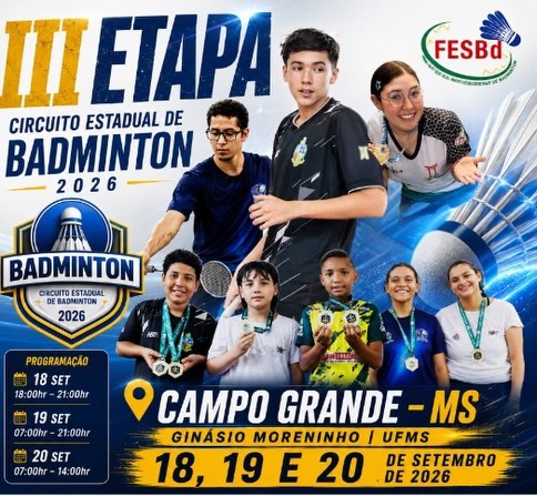 Campo Grande recebe terceira etapa do Circuito Estadual de Badminton 2026